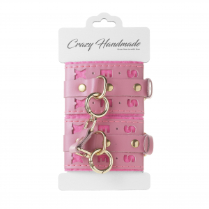 Наручники с надписью SEX "Crazy Handmade" розовые, кожа